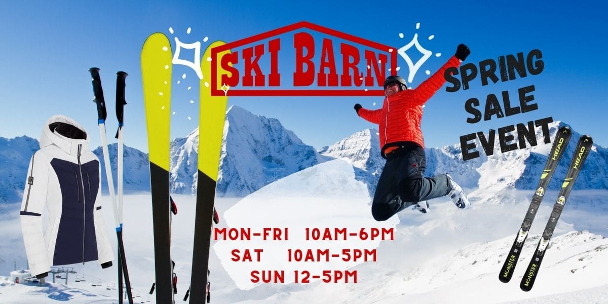 ski barn, westboro, ski sales, sales event, 50% off, skis, boards, clothing,